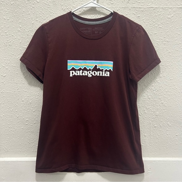 Patagonia Pastel P-6 Logo Organic Cotton Crew T-Shirt X-Small Dark Ruby - Picture 1 of 4